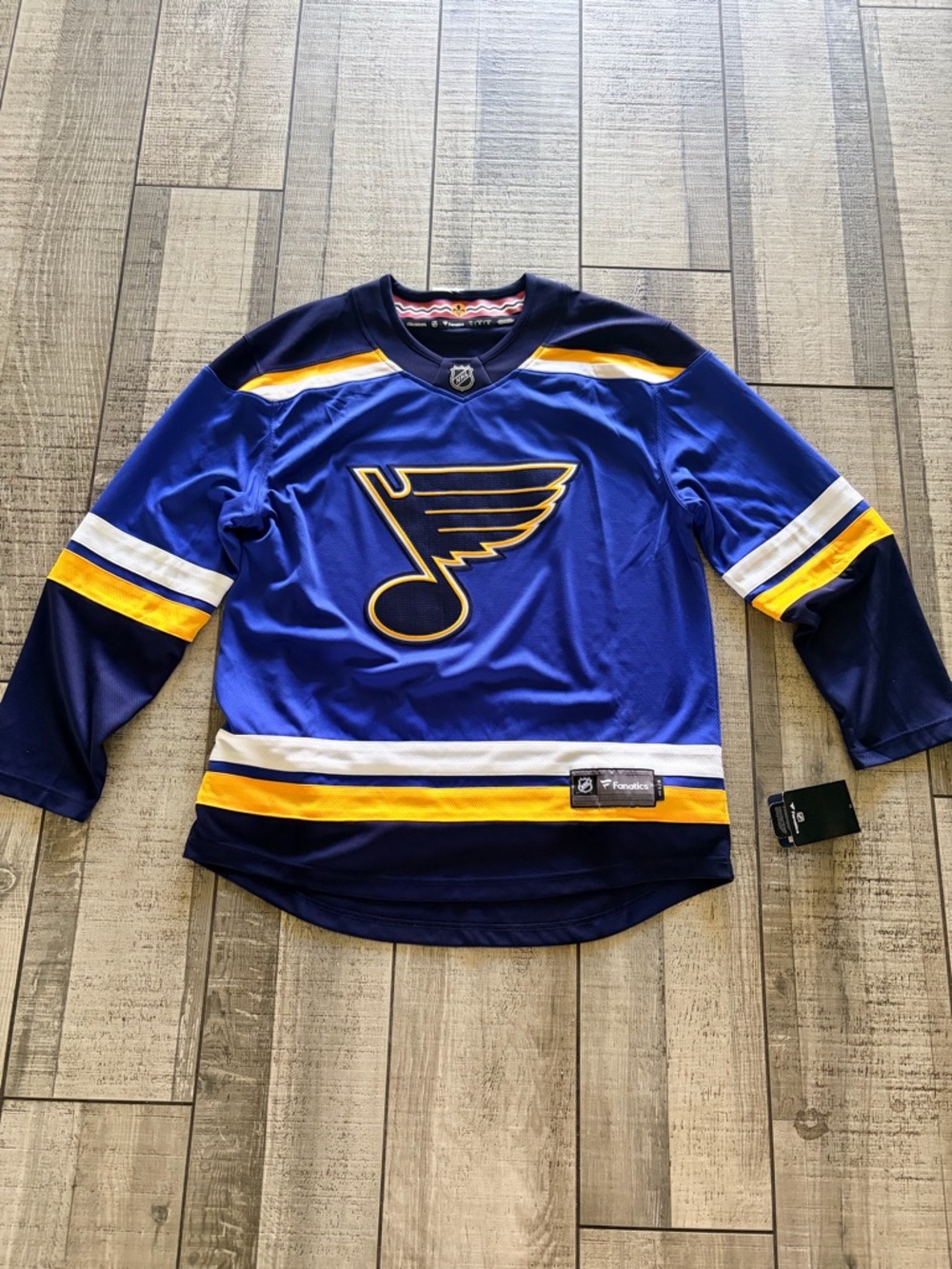 Fanatics St. Louis Blues NHL Hockey Blue Yellow White Jersey Size L
